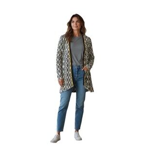 Belle by Belldini Diamond Geometric Knit Open Front Duster Cardigan Sweater